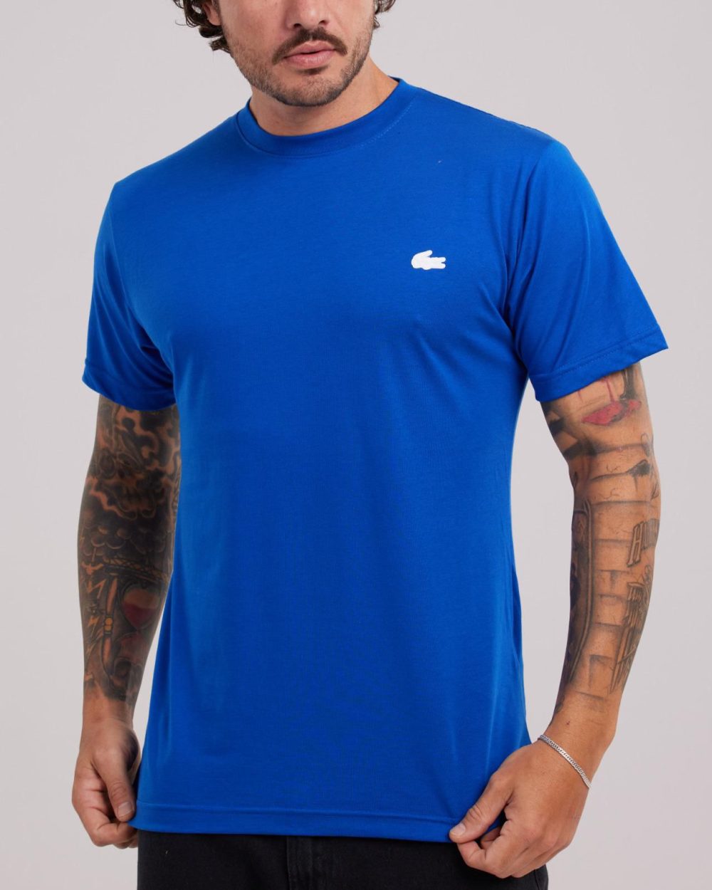 CAMISA LACOSTE AZUL COM DETALHE BRANCO