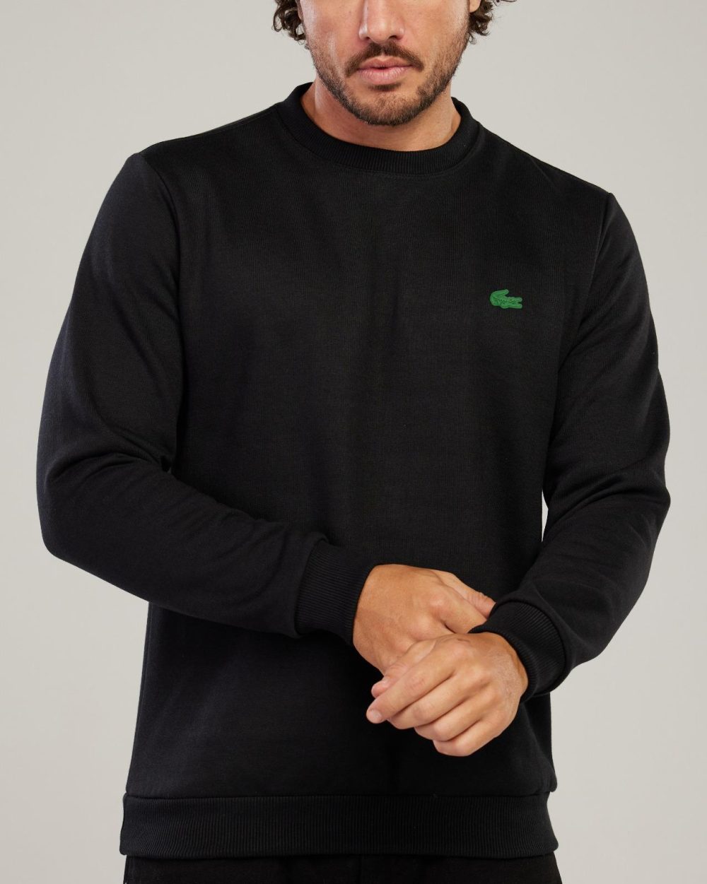 GRIFE LACOSTE MOLETON GOLA CARECA PRETO